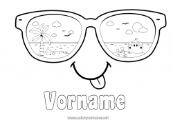 Malvorlage anpassen Urlaub Krebs Palme Meeres- oder Wasserlebewesen Sandburg Brille Smiley Sonnenbrille