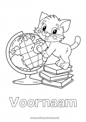Gratis kleurplaat Kat Dier Boek Honden en katten Lezen Wereldbol