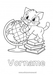 Malvorlage anpassen Katze Tier Buch Hunde und Katzen Lesen Erdball