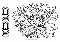 Coloring to customize School Doodle Back to School School supplies Compass