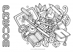 Coloriage à personnaliser École Doodle Rentrée scolaire Fournitures scolaires Compas