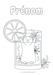 Coloriage gratuit Chat Kawaii Fruits Boisson Soda Chiens et chats Cocktail Orange