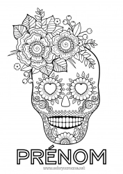 Coloriage gratuit Fleurs Crâne Día de los Muertos