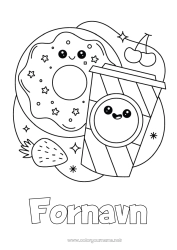 Gratis tegning Kawaii Kirsebær Donuts Frugter Drik Sodavand Slik, søde sager Jordbær