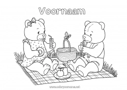 Gratis kleurplaat Beer Dier Knuffelbeer Mand Bosdieren Picknick