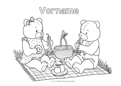 Kostenlose Malvorlage Bär Tier Teddybär Korb Waldtiere Picknick