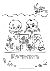 Gratis färgläggning Barn Frukter Dryck Gottigheter, sötsaker Muffins Picknick Äpple Läskedryck Smörgås