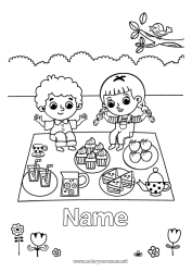 Free coloring Child Fruits Drinks Treats Cupcake Picnic Apple Lemonade Sandwich