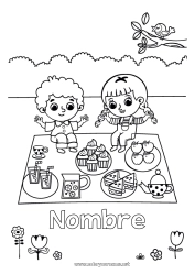 Colorear gratis Niño Frutas Bebidas Golosinas Magdalena Picnic Manzana Limonada