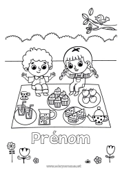 Coloriage gratuit Enfant Fruits Boisson Gourmandises, sucreries Cupcake Pique-nique Pomme Limonade Sandwich