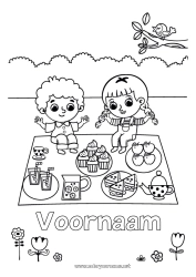 Gratis kleurplaat Kind Fruit Drankje Lekkernijen, zoetigheden Cupcake Picknick Appel Limonade Broodje