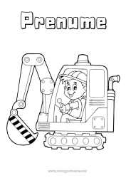 Pagină de colorat personalizată Vehicule Excavator Utilaje de construcție Meserii de șantier