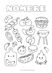 Colorear para personalizar Caramelos Kawaii Alimento Golosinas Hamburguesa Barbacoa Fuego Malvaviscos