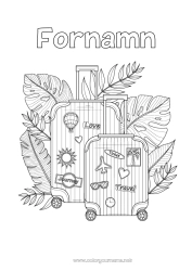 Gratis färgläggning Mandala Semester Blad Komplexa målarbilder Hibiskus Resväskor och bagage