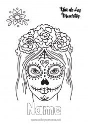 Free coloring Fancy dress Skull Día de los Muertos Catrina