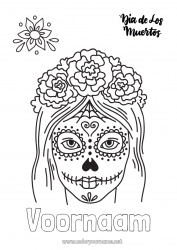 Gratis kleurplaat Vermomming Schedel Dia de los Muertos Catrina