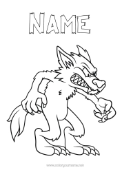 Free colouring Wolf Animal Fairy tale In a bad mood. Forest animals Werewolf Emotions Anger