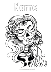 Colouring to customise Skeleton Skull Day Of The Dead Catrina