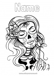 Free coloring Skeleton Skull Día de los Muertos Catrina