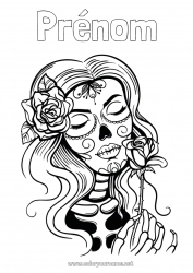 Coloriage gratuit Squelette Crâne Día de los Muertos Catrina