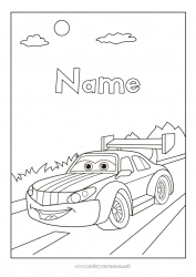 Free coloring Car Racing car Cars, vans, and motorhomes Racing vehicles and tracks Animated cartoon