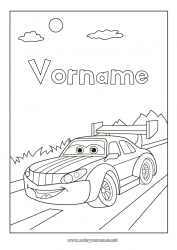Kostenlose Malvorlage Fahrzeuge Auto Rennauto Autos, Vans und Wohnmobile Rennwagen und Rennstrecken Cartoon