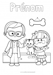 Coloriage à personnaliser Chat Fille Chiens et chats Métiers de la santé Vétérinaire