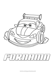 Färgläggningssida att anpassa Fordon Bil Racerbils Bilar, skåpbilar och husbilar Racingfordon och banor Tecknad film Tecknad serie Fordon karaktärer