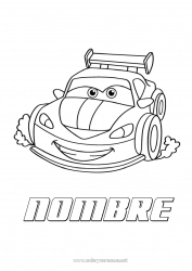 Colorear gratis Vehículos Coches Coche de carreras Automóviles, furgonetas y autocaravanas Vehículos de carreras y pistas Dibujo animado Cartoon Vehículos con personajes