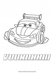 Gratis kleurplaat Voertuigen Auto Raceauto Auto's, busjes en campers Racewagens en circuits Cartoon Cartoon Voertuigpersonages