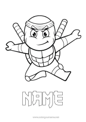 Colouring to customise Tortoise Animal Reptiles Ninja Cartoon