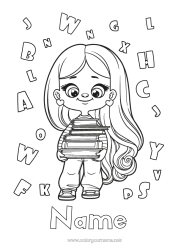 Free colouring Girl Alphabet Book Reading Back to school Pupil