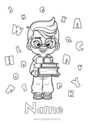 Colouring to customise Boy Alphabet Book Reading Glasses Back To School Pupil