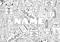 Coloring to customize Cat Animal Envelope Complex coloring pages Dog and cat Pencil Back to School School supplies Calculator Decorative background
