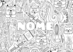 Desenho para personalizar Gato Animal Envelope Colorações Complexas Cães e gatos Lápis Volta às Aulas Materiais Escolares Calculadora Fundo decorativo