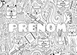 Coloriage à personnaliser Chat Animal Enveloppe Coloriages complexes Chiens et chats Crayon Rentrée scolaire Fournitures scolaires Calculatrice Fond décoratif