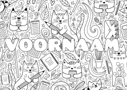 Gratis kleurplaat Kat Dier Envelop Complex Kleurplaten Honden en katten Potlood Terug naar school Schoolbenodigdheden Rekenmachine Decoratieve achtergrond
