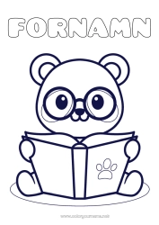 Gratis färgläggning Söt Djur Panda Lätta målarbilder Bok Andra djur i världen Läsning Glasögon