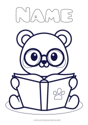 Free colouring Cute Animal Panda Easy colouring pages Book Other animals of the world Reading Glasses
