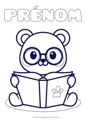 Coloriage gratuit Kawaii Panda Coloriages faciles Livre Autres animaux du monde Lecture Lunettes