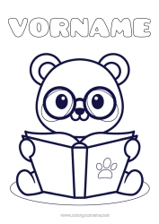 Kostenlose Zeichnung Kawaii Tier Panda Einfache Ausmalbilder Buch Andere Tiere der Welt Lesen Brille