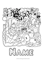 Colouring to customise School Complex Colouring Pages Pencil Back To School Stationery Supplies