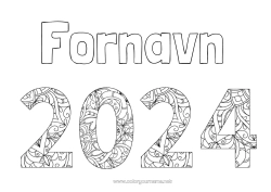 Fargeleggingssiden å tilpasse Godt nyttår Zentangle 2024