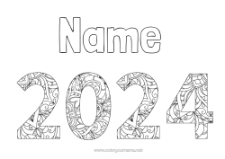 Free colouring Happy New Year Zentangle 2024