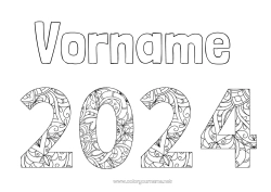 Kostenlose Zeichnung Frohes Neues Jahr Zentangle 2024