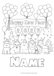 Free colouring Balloons Party Dog Happy New Year Animal Dogs and cats 2025 