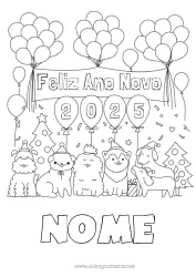 Desenho para personalizar Bolas Festa Cachorro Feliz Ano Novo Animal Cães e gatos 2024 Mensagem de 