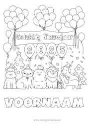 Kleurplaat aanpassen Ballonnen Feest Hond Gelukkig Nieuwjaar Dier Honden en katten 2025 Nieuwjaarsboodschap