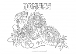 Colorear gratis Mandala Dragón Animales Dibujos complejos para colorear Zentangle Dragones, unicornios y animales fantásticos