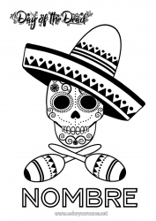 Dibujo libre Calavera Día de los Muertos Sombrero Maracas Instrumentos de música